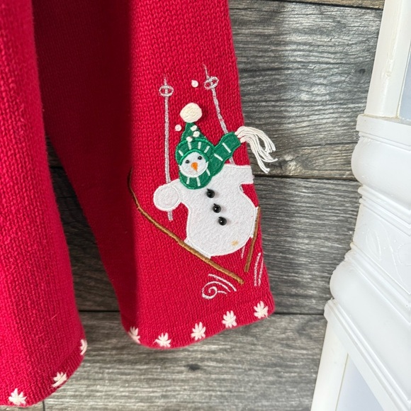 Vintage 90s Heirloom Christmas Snowman Cardigan Skiing Sleigh Riding Fun Size XL - Picture 6 of 11